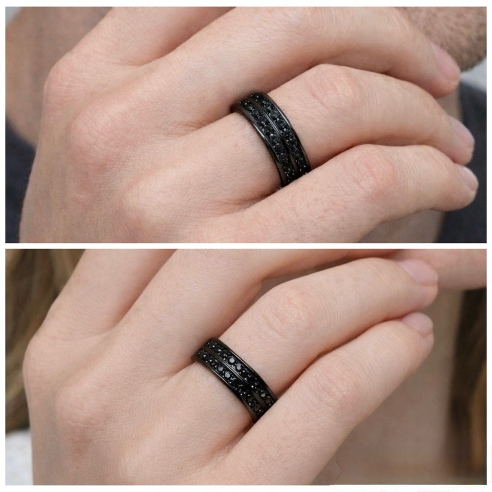 Brand New!! Stainless steel black double row zircon stone ring